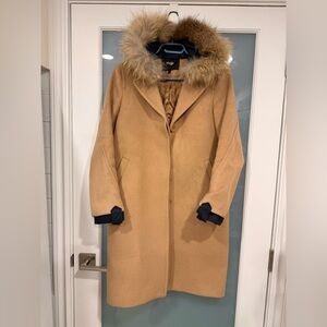 Make tan and navy wool coat detachable hood